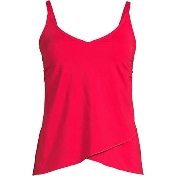 Land’s End tulip hem tankini top  bathing suit soft cup Strawberry Medium 10-12 - Picture 1 of 8